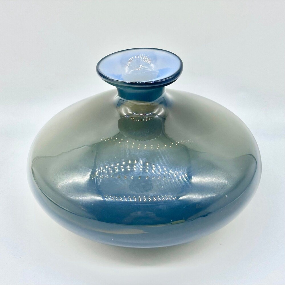 West Elm Smoke Gray Green Flair Blue Opaque VaseMouth blown studio glass vase